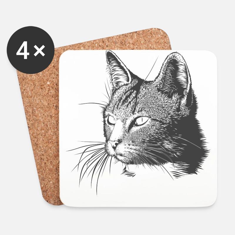 Katze - Untersetzer (4er-Set) - Weiß
