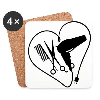 Herz für Friseure / heart 4 hairstyling (1c) - Coasters (set of 4) - white - Front