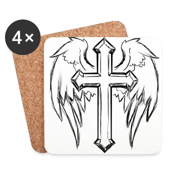 Tatouage MTI croix et ailes - Dessous de verre (lot de 4) - blanc - Devant