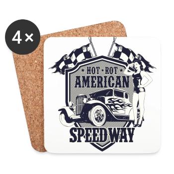 SPEEDWAY HOTRODS - RETRO HOT ROD VINTAGE RENNEN US - Untersetzer (4er-Set) - Weiß - Vorne