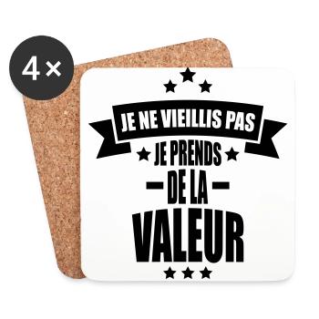 je ne vieillis pas je prends de la valeur - Dessous de verre (lot de 4) - blanc - Devant