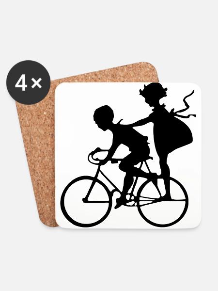 Kids on bike - Coasters (set of 4) - white