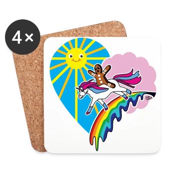 L'homme de pain d'épice de coeur licorne pour enfants Les enfants du concours - Dessous de verre (lot de 4) - blanc - Devant
