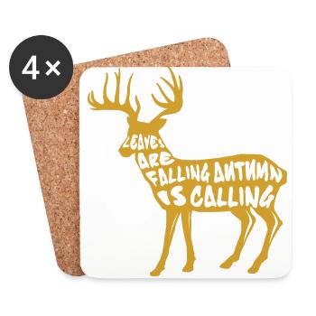 Deer Reindeer Autumn Leaves Gift - Coasters (set of 4) - white - Front
