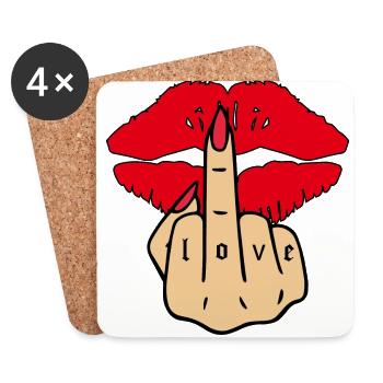Kussmund Love Mittelfinger Tattoo - Untersetzer (4er-Set) - Weiß - Vorne