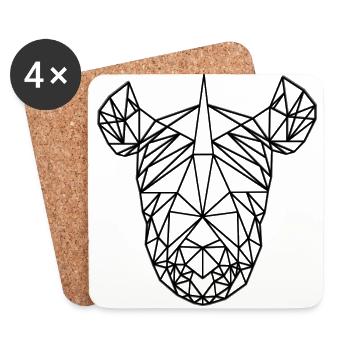 Rhino LowPoly Black & White - Untersetzer (4er-Set) - Weiß - Vorne