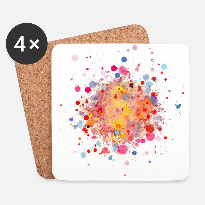Farbspritzer Frühling bunt, Flecken und Tupfen - Untersetzer (4er-Set) - Weiß