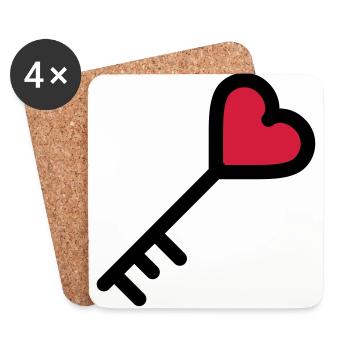 la clé du coeur de la Saint Valentin - Dessous de verre (lot de 4) - blanc - Devant