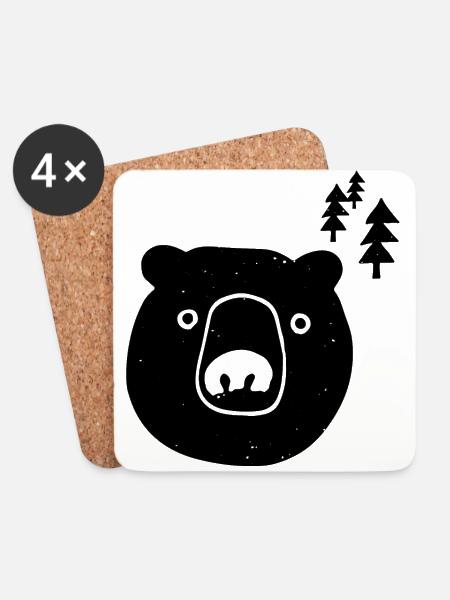 Bär im Wald Zeichnung - Untersetzer (4er-Set) - Weiß