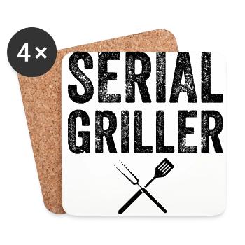 SERIAL GRILLER BBQ GIFT black - Coasters (set of 4) - white - Front