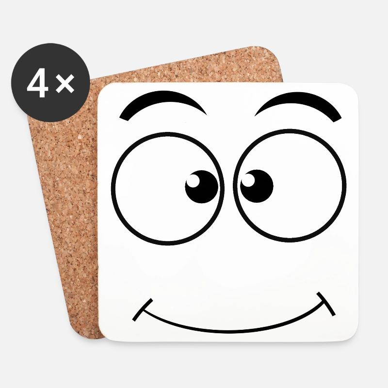 Augen Mund Smiley - Untersetzer (4er-Set) - Weiß