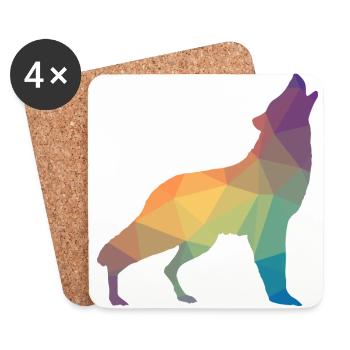 Wolf Mosaik, Silhouette, Profil - Untersetzer (4er-Set) - Weiß - Vorne