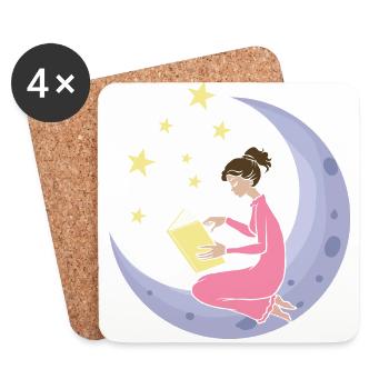 la lune étoiles filles femme apprendre le livre - Dessous de verre (lot de 4) - blanc - Devant