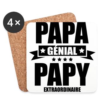 papa génial papy extraordinaire - Dessous de verre (lot de 4) - blanc - Devant
