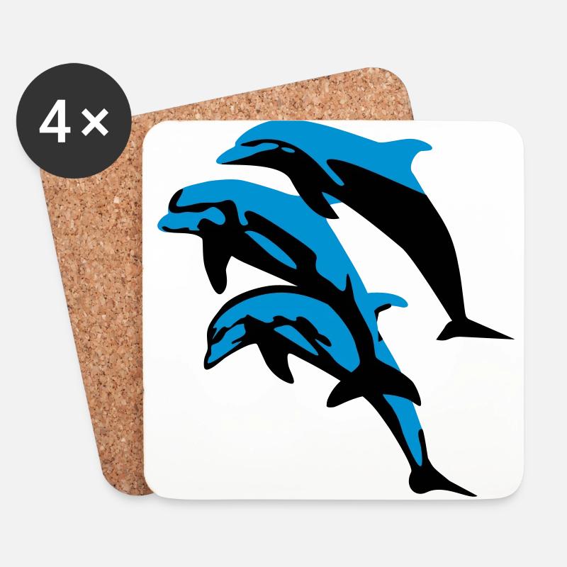 Delfin, Delfine - Dolphin - Untersetzer (4er-Set) - Weiß