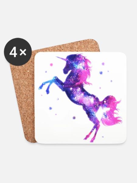 Unicorn stars, galaxy, space, horse, fantasy, - Coasters (set of 4) - white