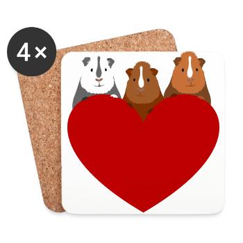 Heart with 3 cute guinea pigs - gift - Coasters (set of 4) - white - Front