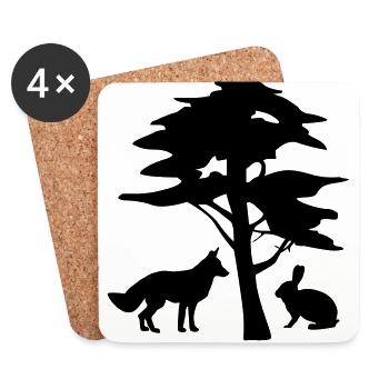 Fuchs, Hase unter Baum - Untersetzer (4er-Set) - Weiß - Vorne