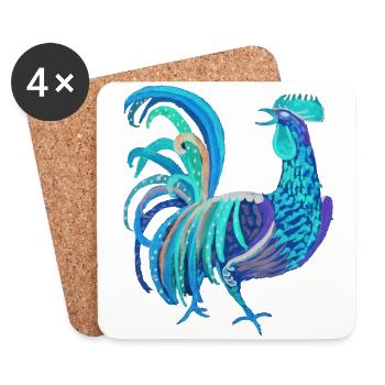 blue rooster - Coasters (set of 4) - white - Front