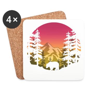 Bear in the forest (round / pink-yellow) - Coasters (set of 4) - white - Front