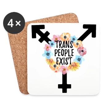 Trans people exist cool saying LGBTQI + - Coasters (set of 4) - white - Front