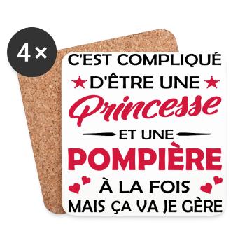 princesse et une pompière à la fois - humour femme - Dessous de verre (lot de 4) - blanc - Devant