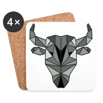 Tête de taurau façon origami - Dessous de verre (lot de 4) - blanc - Devant
