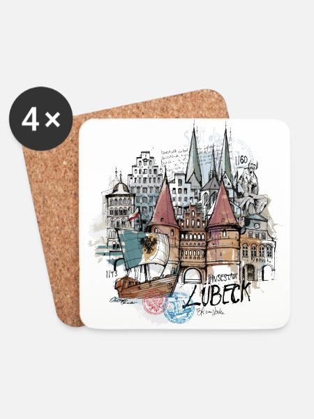 Hansestadt Lübeck - Untersetzer (4er-Set) - Weiß