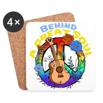 LGBTQ Peace Soul Saying Freedom Hippie Guitar - Coasters (set of 4) - white - Front