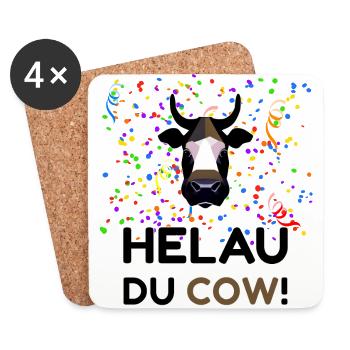 Helau du Cow! Karneval Fasnacht lustiger Spruch - Untersetzer (4er-Set) - Weiß - Vorne