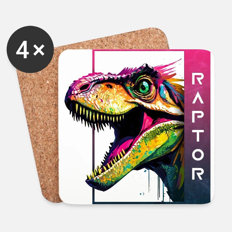 Dynamischer Velociraptor - Brüllender Raptor Artwork - Untersetzer (4er-Set) - Weiß