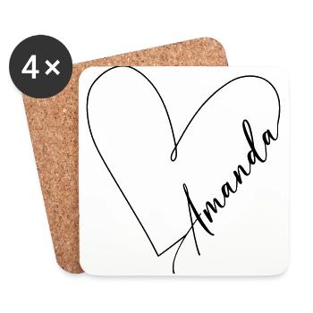 Amanda Nom Ligne de coeur - Dessous de verre (lot de 4) - blanc - Devant
