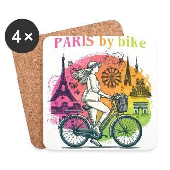 Paris by bike - Fille à vélo à Paris. - Dessous de verre (lot de 4) - blanc - Devant