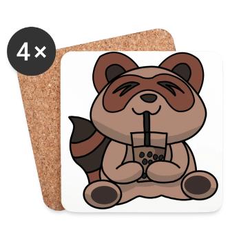 Bubble Tea Drinking Raccoon Anime Kawaii - Coasters (set of 4) - white - Front