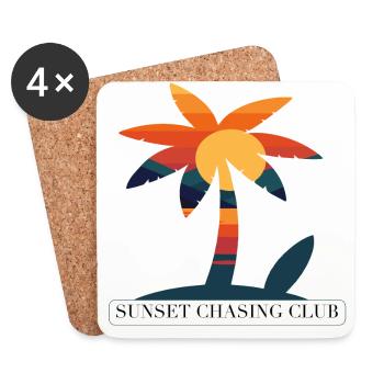 Tropisches T-Shirt: Palme und Sonnenuntergang - Untersetzer (4er-Set) - Weiß - Vorne
