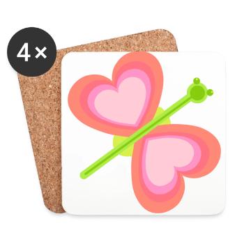 Coeur Papillon Printemps Enfant Bébé Insectes Années 80 - Dessous de verre (lot de 4) - blanc - Devant
