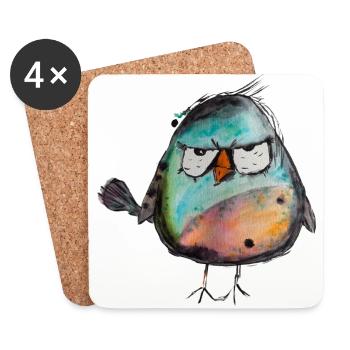 Angry Bird Watercolor Hand Painted Bird Sparrow - Coasters (set of 4) - white - Front