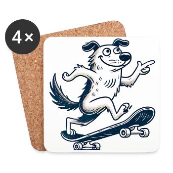 Hunde-Schlittschuh - Untersetzer (4er-Set) - Weiß - Vorne