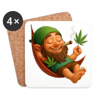 Kiffender Zwerg in Hängematte Cannabis - Untersetzer (4er-Set) - Weiß - Vorne