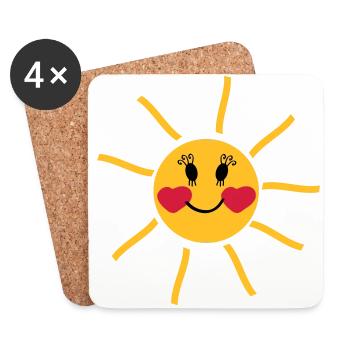 lachende Sonne mit Wangen in Herzform - Untersetzer (4er-Set) - Weiß - Vorne