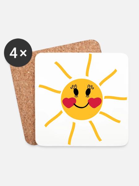 lachende Sonne mit Wangen in Herzform - Untersetzer (4er-Set) - Weiß