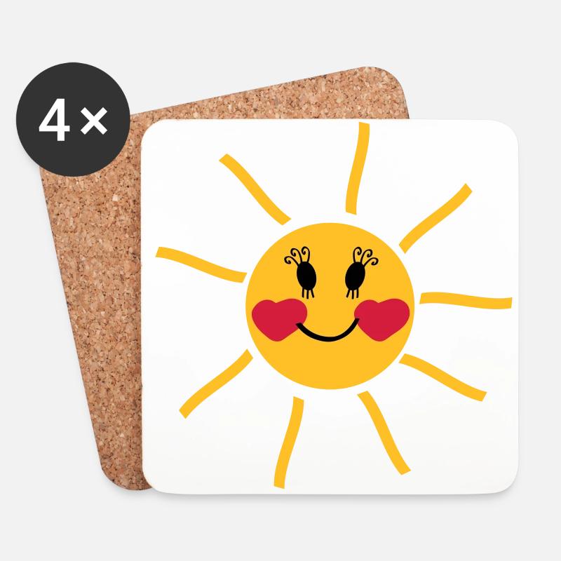 lachende Sonne mit Wangen in Herzform - Untersetzer (4er-Set) - Weiß