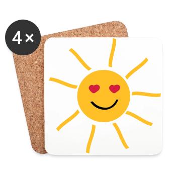 lachende Sonne mit Augen in Herzform - Untersetzer (4er-Set) - Weiß - Vorne