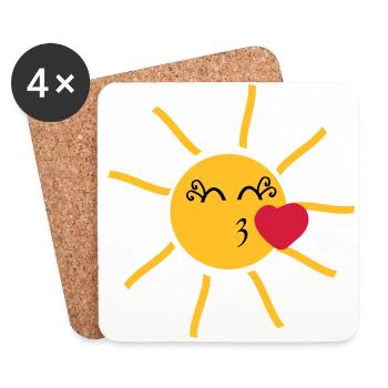 strahlende Sonne mit Kussmund und Herz - Untersetzer (4er-Set) - Weiß - Vorne