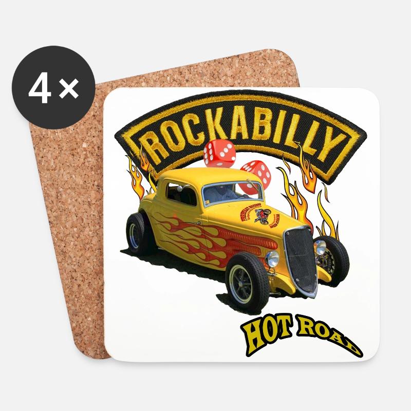Rockabilly Hotr Road - Untersetzer (4er-Set) - Weiß