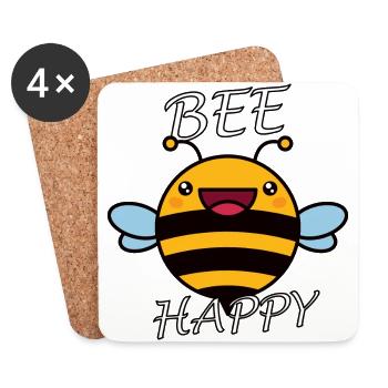 Biene " Bee Happy" - Untersetzer (4er-Set) - Weiß - Vorne