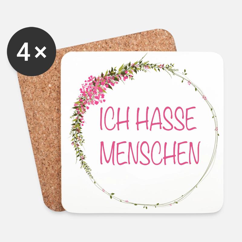 Ich Hasse Menschen Floral Geschenk - Untersetzer (4er-Set) - Weiß