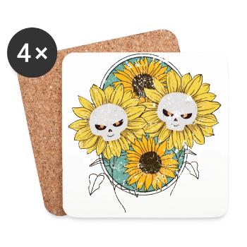 Totenkopf Blumen Halloween Dekoration Geschenk - Untersetzer (4er-Set) - Weiß - Vorne