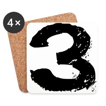 3 Zahl Trikot - Untersetzer (4er-Set) - Weiß - Vorne
