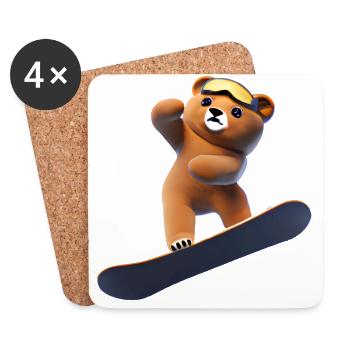 Snowboarding Bear - Dessous de verre (lot de 4) - blanc - Devant